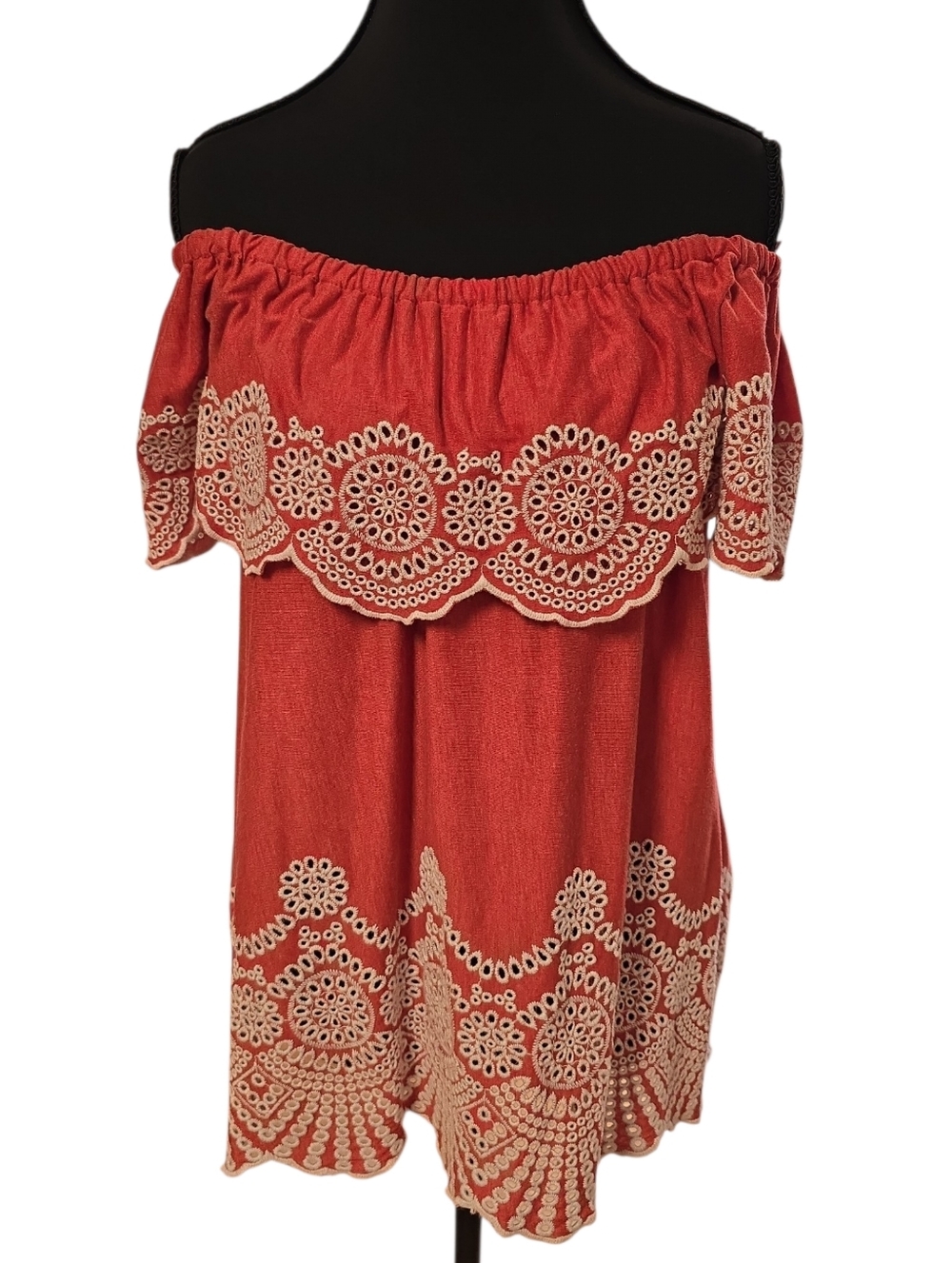 Fever Red Ruffled Boho Peasant On Or Off Shoulder Top L - Picture 4 of 4